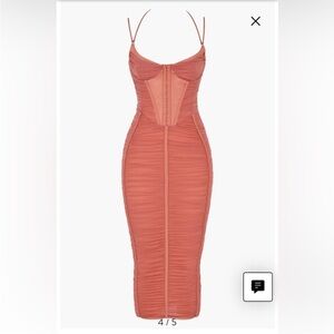 House of CB Terracotta Ruched Midi Dress